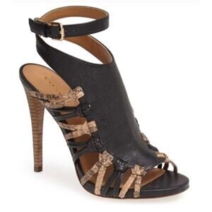 Coach Womens 8.5 Jody Black Snakeskin Leather Stiletto Strappy Heel Sandals Shoe